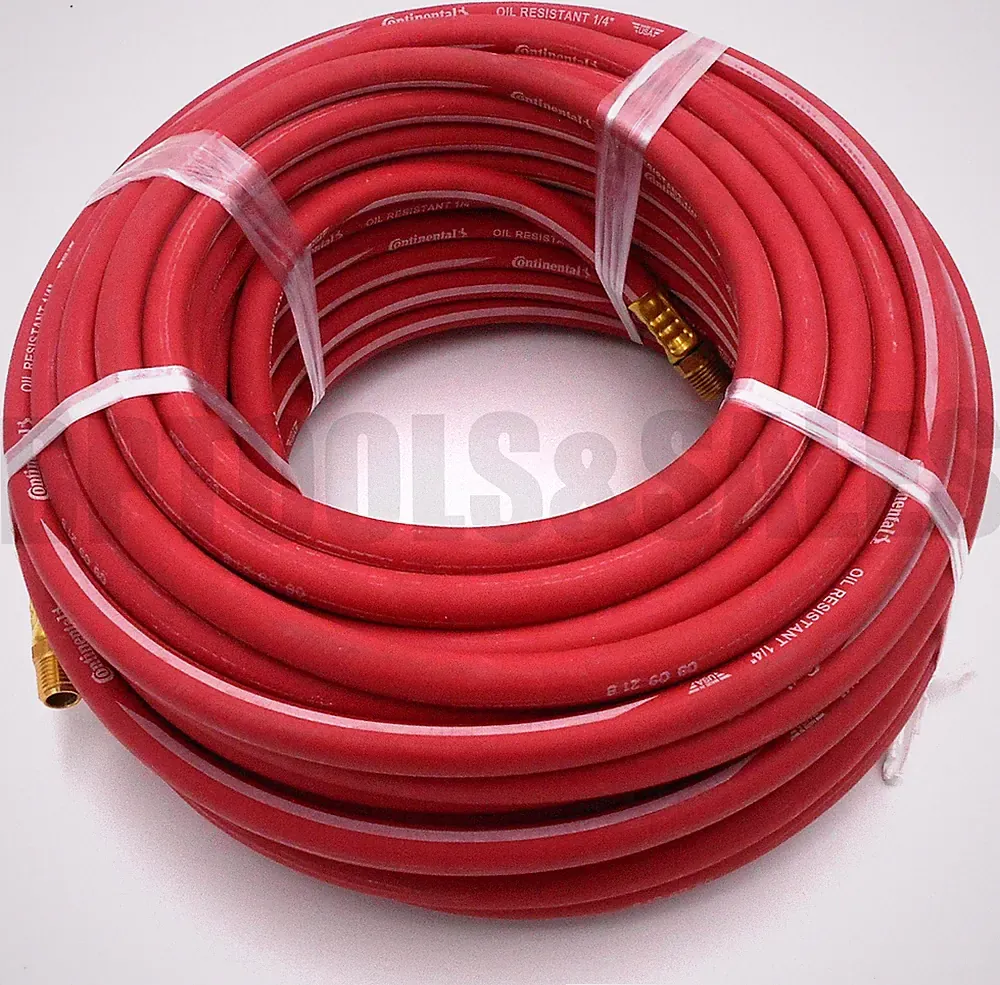 100' x 1/4" ID Continental Red Rubber Hose Air Tool Compressor 1/4" NPT Made USA