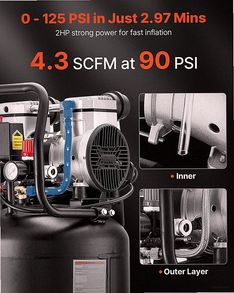 14-Gallon Air Compressor, 2HP 4.3 SCFM at 90PSI, 120V
