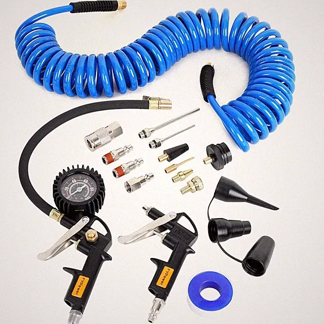 16 Pieces Heavy Duty Air Compressor Accessory Kit, 1/4 inch 25ft Recoil Poly