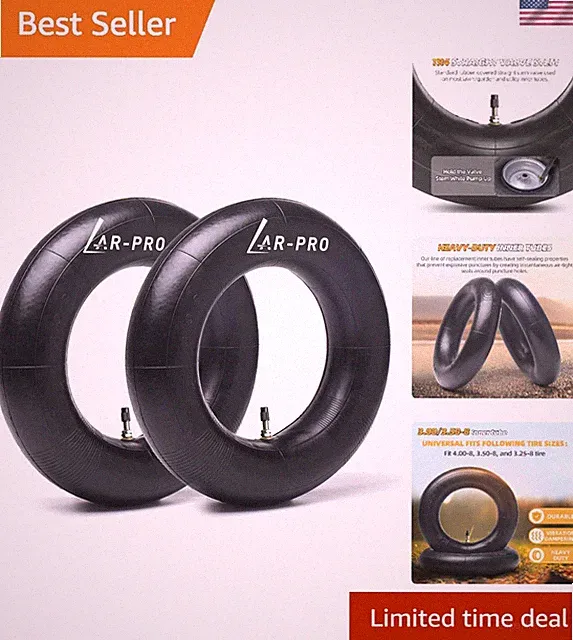 2 Pack 3.00/3.50-8 Heavy-Duty Inner Tubes with Shock Absorption - -Round Use