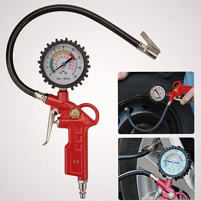 220PSI Tire Inflator Gun Gauge 1/4'' NPT Hose Air Chuck Pneumatic For Truck Car
