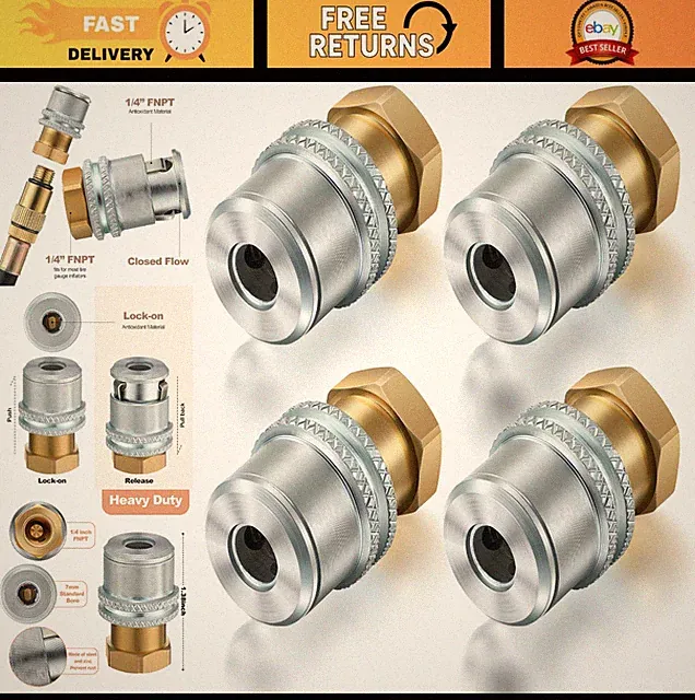 4 Pack Heavy Duty Air Chuck for Tires, Anti-Leak Locking 1/4'' Quick Connector