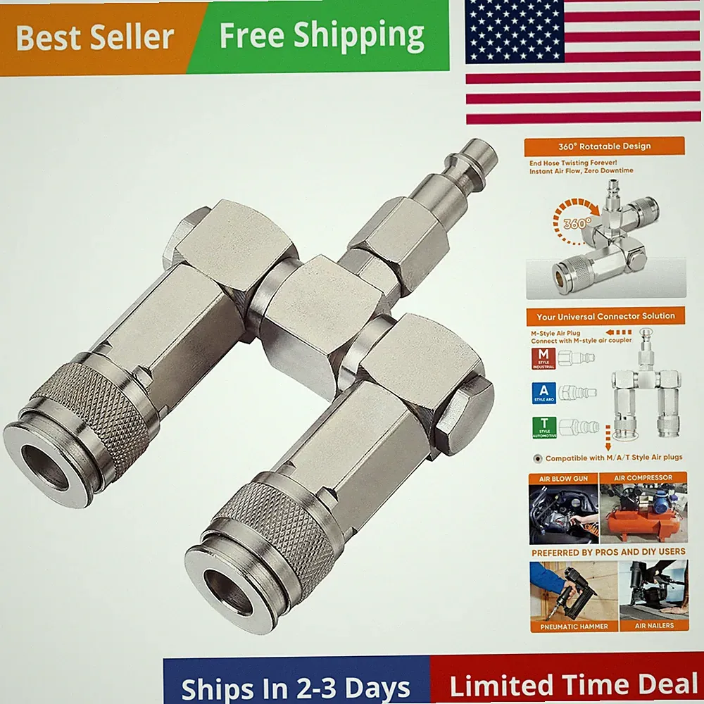 Air Hose Connector- 2 Way Air Hose Splitter,1/4 In NPT, Air Compressor Access...