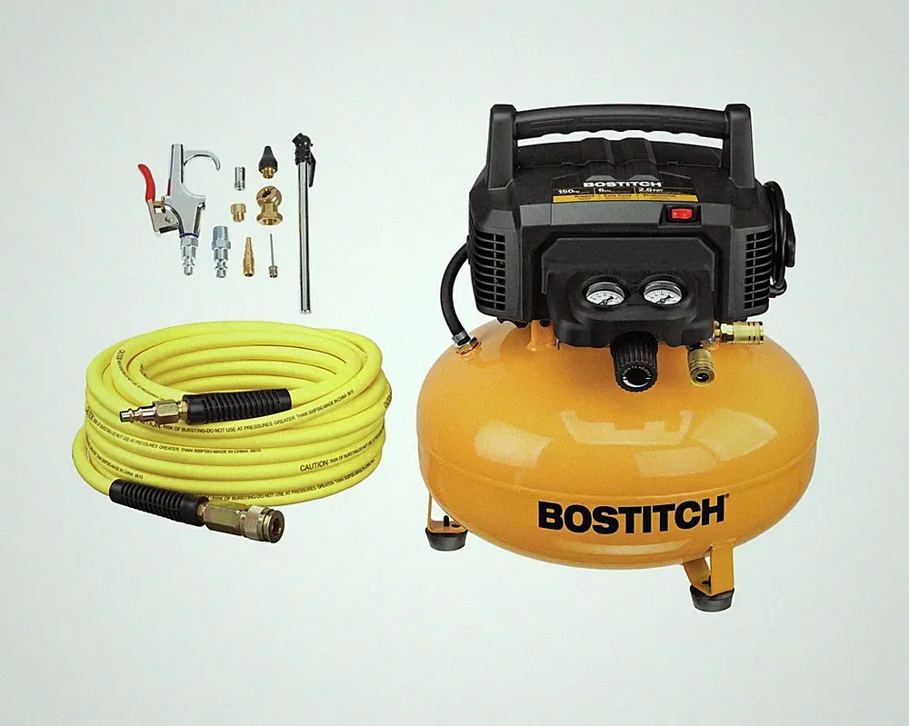 Bostitch 6 Gallon Pancake Air Compressor & 13 Piece Accessory Kit: Air Hose,...