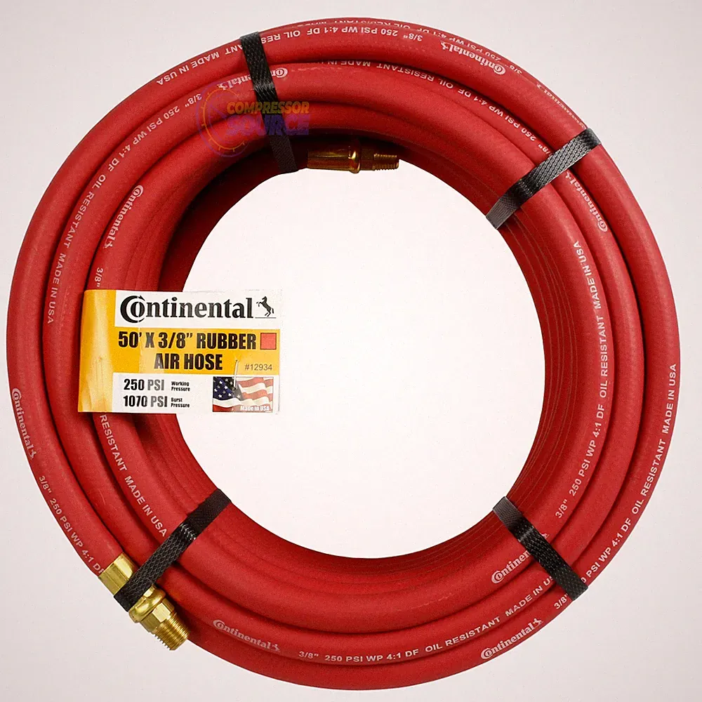 Continental Compressor Air Hose 50ft x 3/8in 250 PSI Oil-Resistant Rubber Red