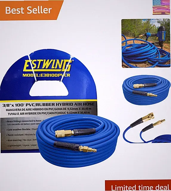 E38100PVCR 3/8" x 100' PVC / Rubber Hybrid Air Hose with 1/4" Brass Fittings,...