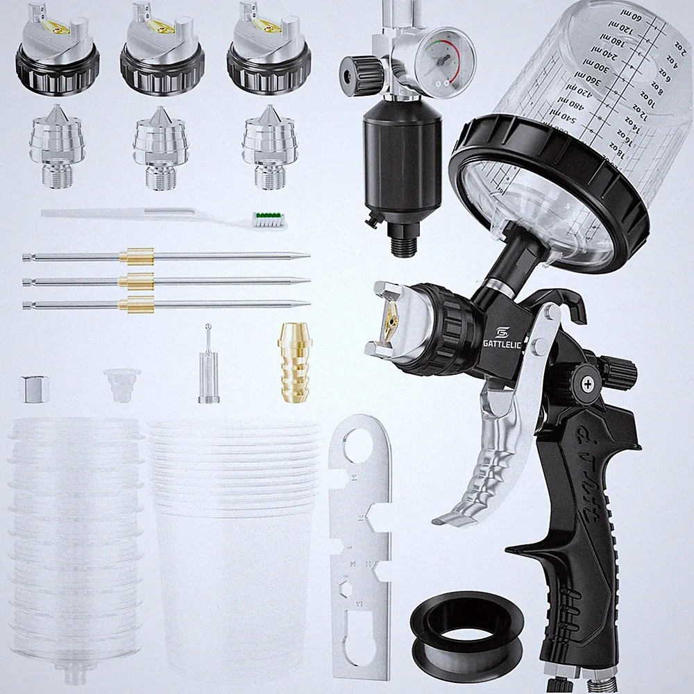 HVLP Air Spray with 1.4/1.7/2mm Nozzles & Air Compressor Regulator, Air Spray...