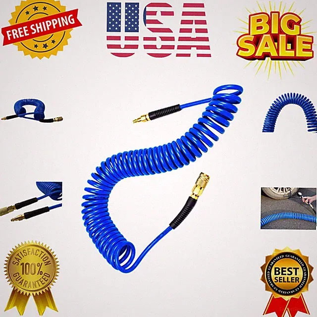 Polyurethane Recoil Air Hose, Air Compressor Hose 1/4" Inner Diameter by 25'...
