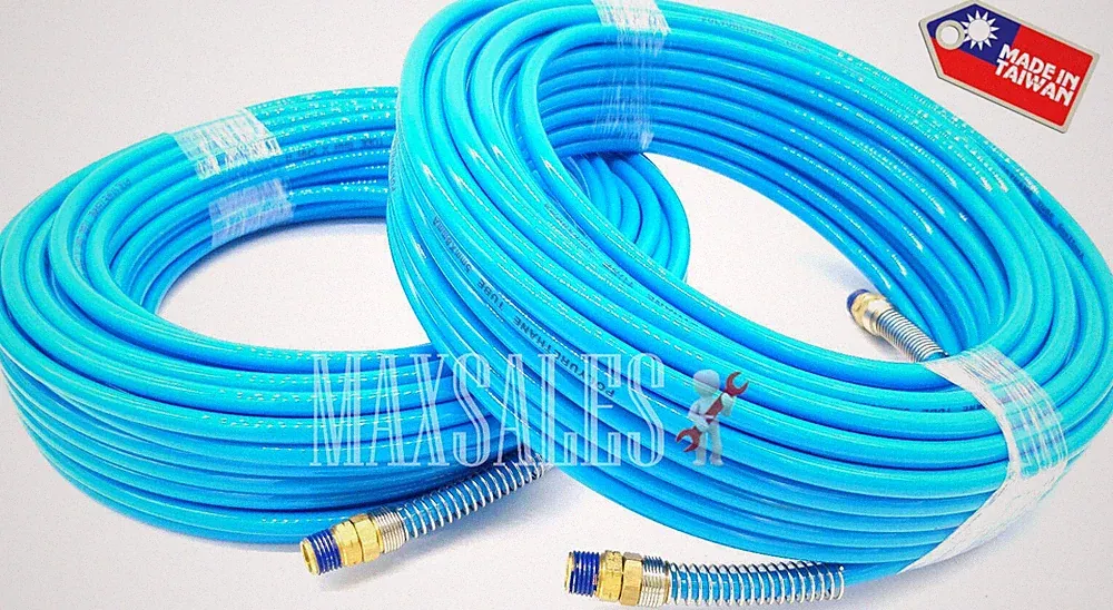 (Qty-2) 100ft x 1/4" NPT Air Compressor PU Hose Roofing Framing carpentry Hose