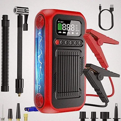 Tire Inflator Portable Air Compressor,12V Car Battery Jump Starter,5X Faster